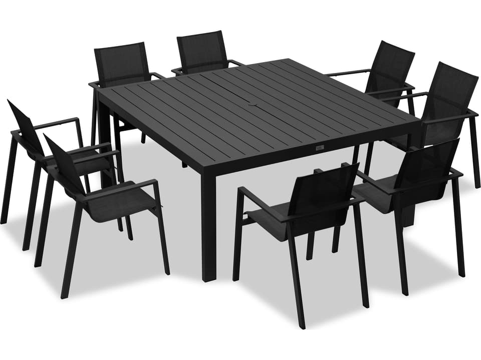 Lift Aluminum Sling 9 Piece Dining Set with Rectangular Table in Black