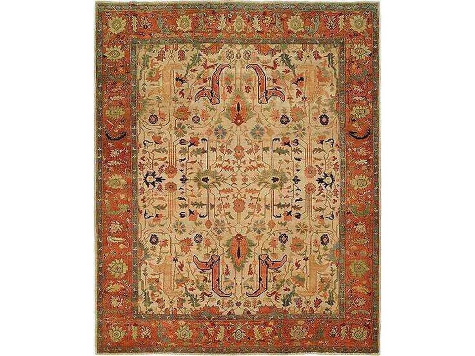 Antique Heriz Hand-Knotted Wool Area Rug in Ivory and Rust