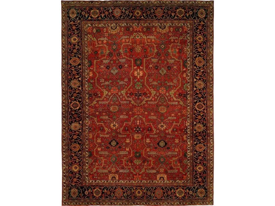 Antique Heriz Hand-Knotted Wool Area Rug in Red and Blue