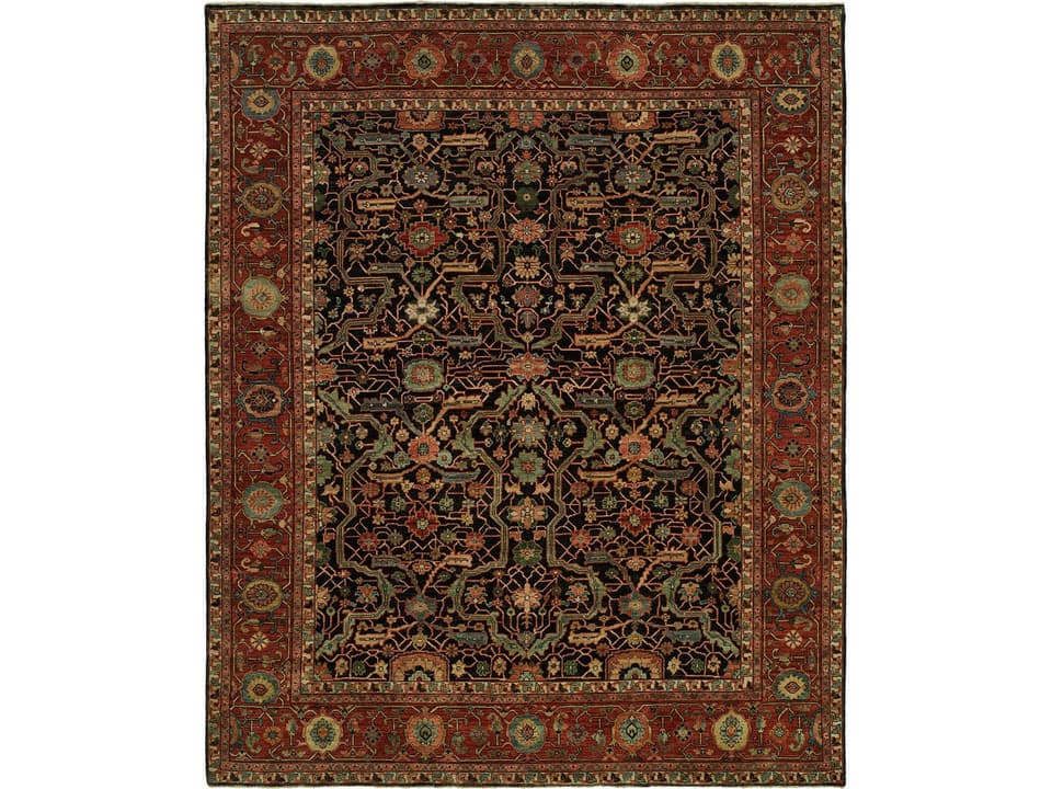 Antique Heriz Hand-Knotted Wool Area Rug in Blue Red