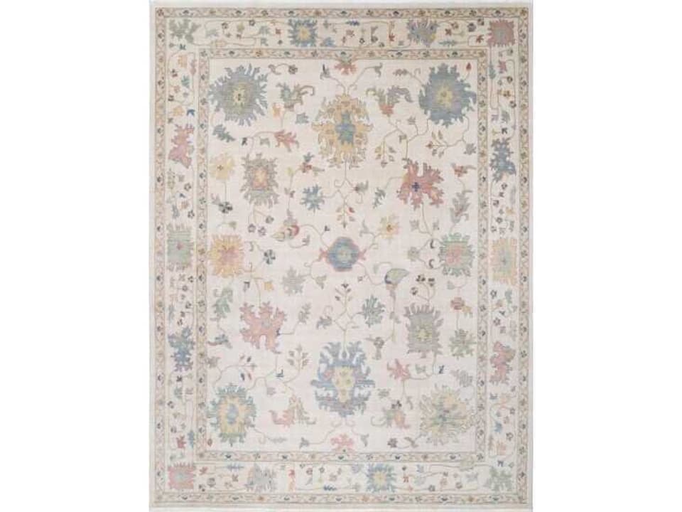 Hand-Knotted Wool Area Rug Ivory