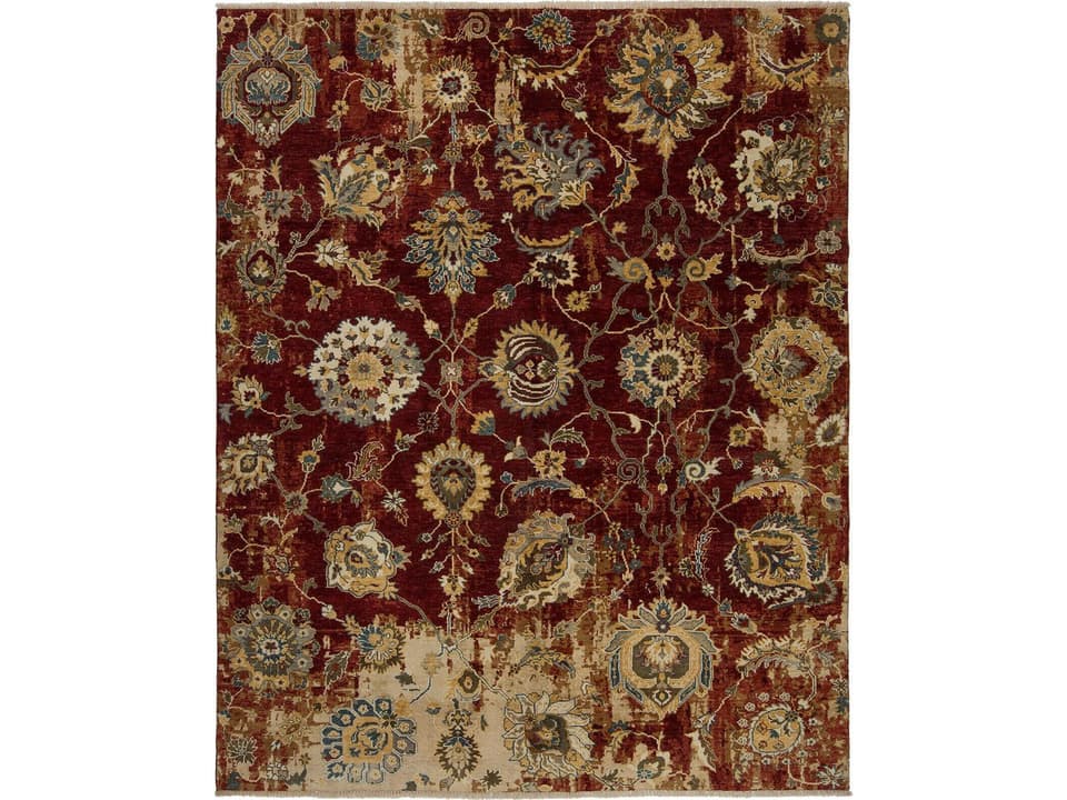 Premia Hand-Knotted Wool Area Rug in Red