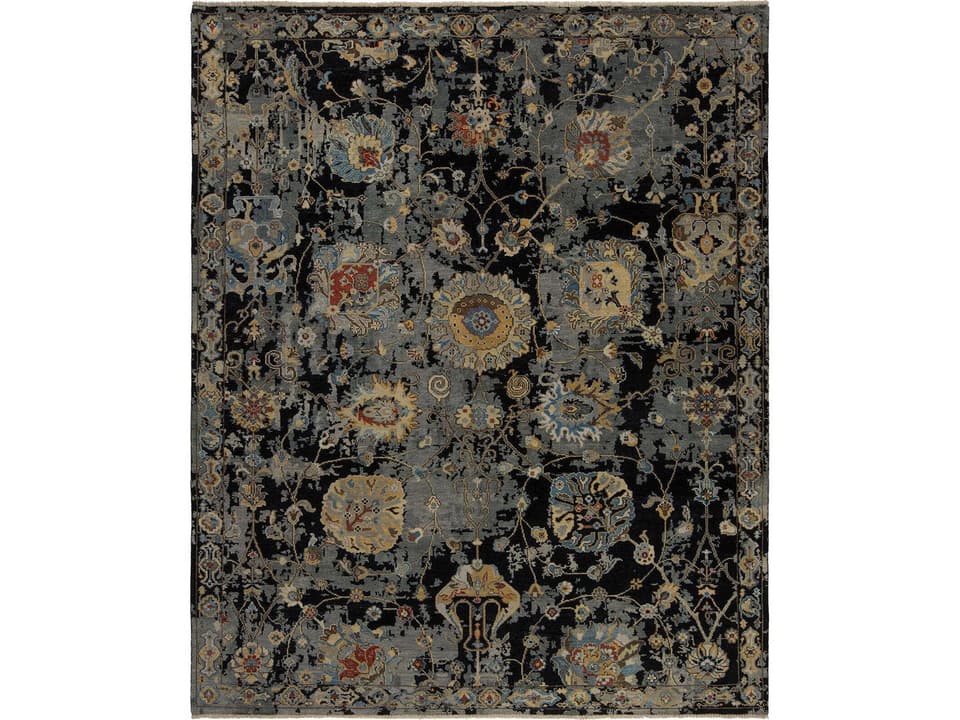 Premia Hand-Knotted Wool Area Rug in Black