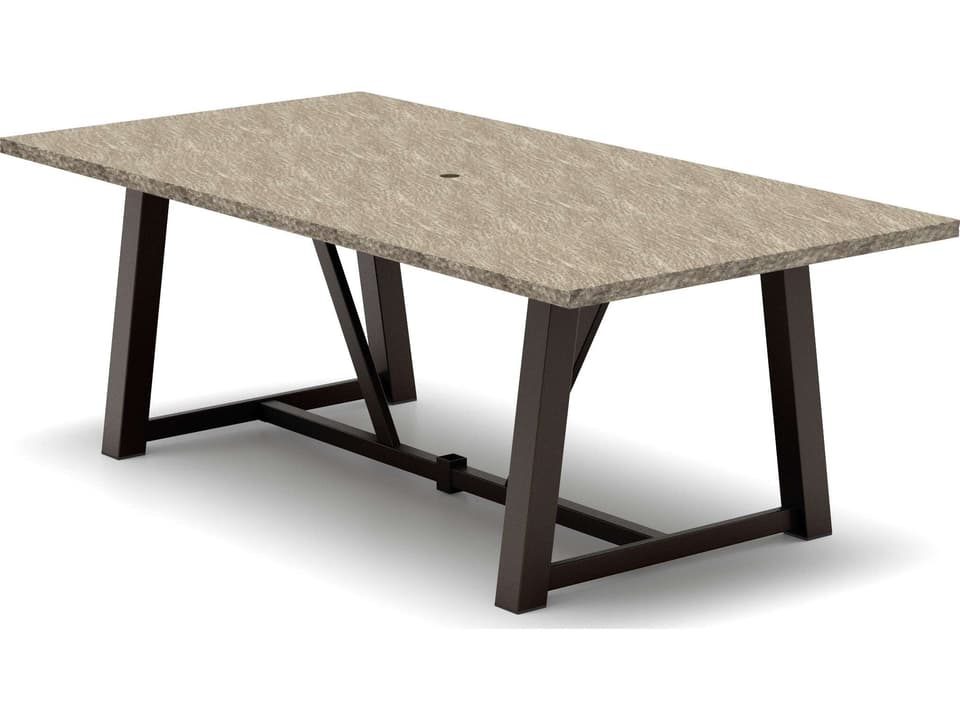 Slate Natural Series 82"W x 42"D Rectangular DIning Table with Umbrella Hole in Trestle Base