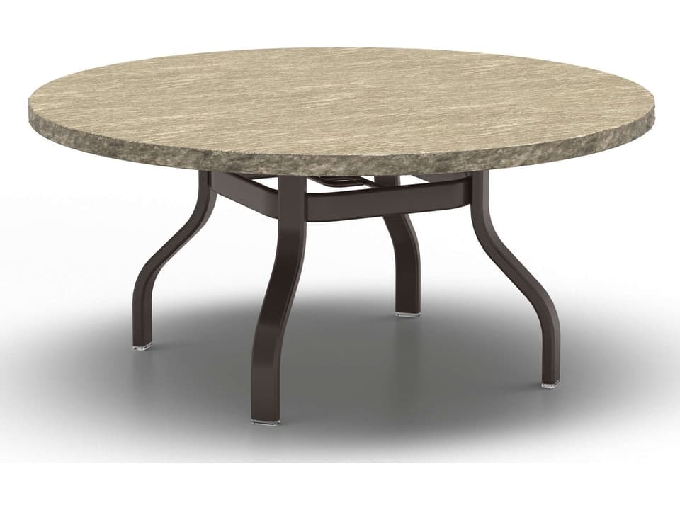 Slate Natural Series 48 Inch Round Faux Stone Chat Table with Umbrella Hole