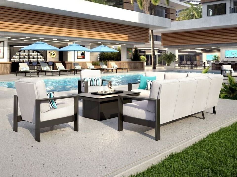 Blair Slip Cover Cushion Sectional Firepit Lounge Set