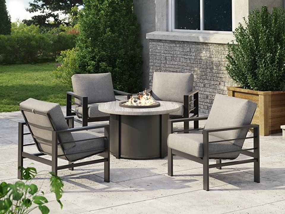 Sutton Cushion Aluminum Firepit Lounge Set