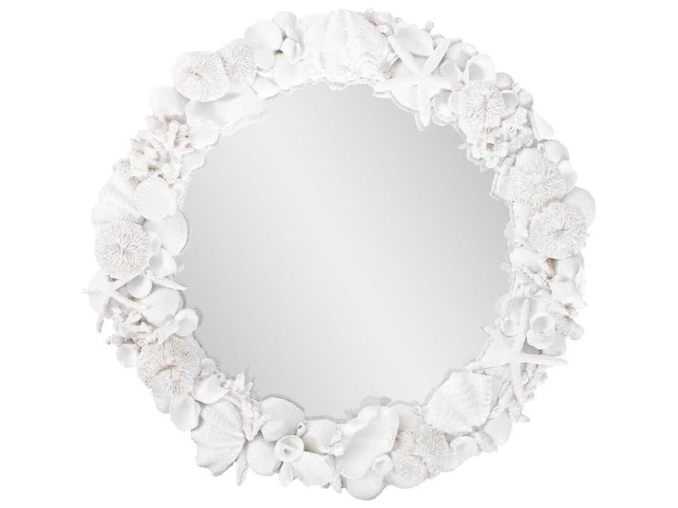 Whitewater Shell Round Wall Mirror in Matte White Polyresin