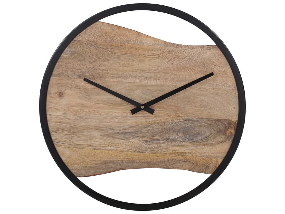 Live Edge Round Wall Clock Wood and Iron in Black and Brown