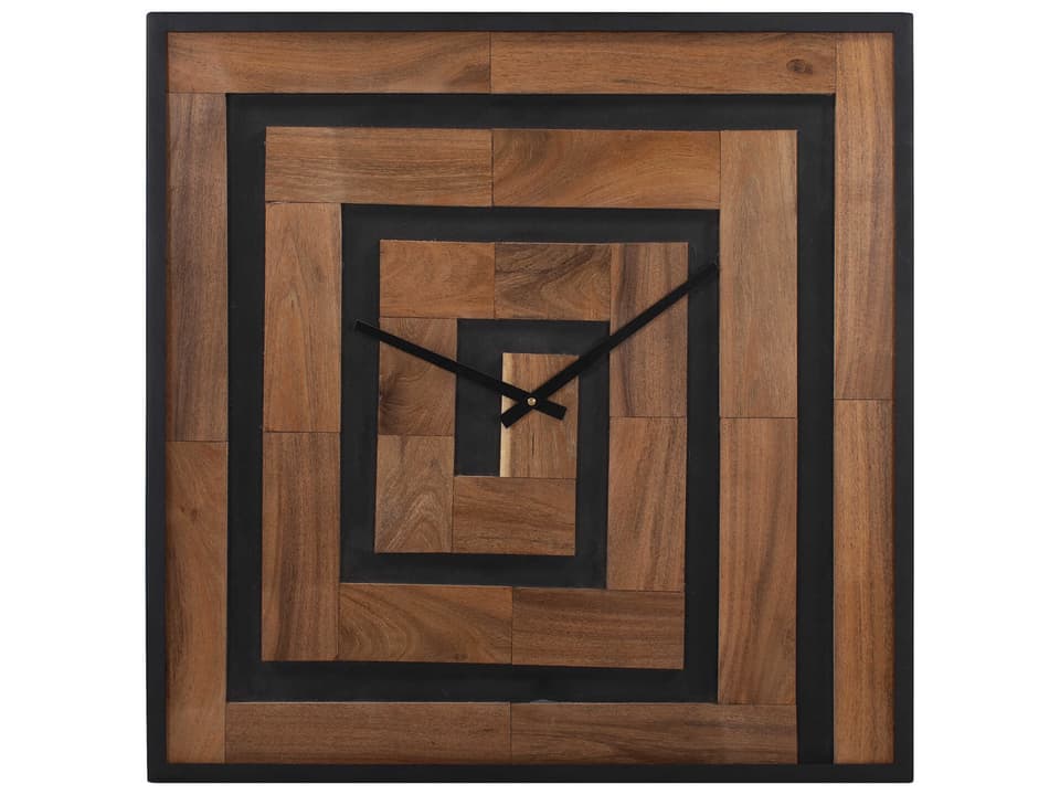 Helix Wooden Square Wall Clock in Textured Black and Brown