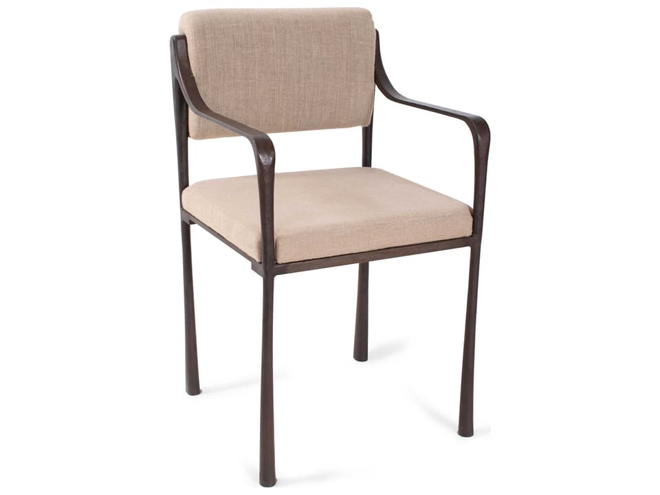 Odile Natural Upholstered Arm Dining Chair with Iron Frame