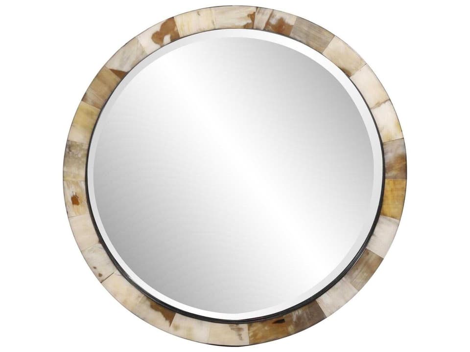 Godfrey Round White Tiled Horn Wall Mirror