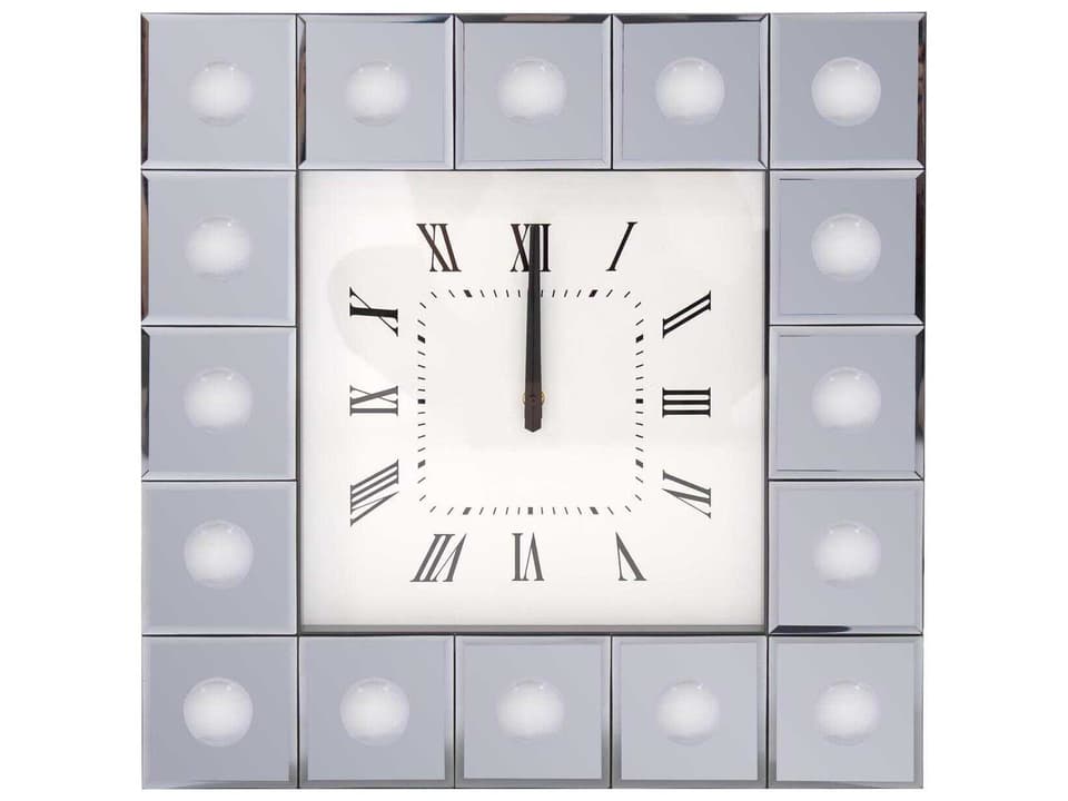 Grigio Square Mirrored Wall Clock with Roman Numerals