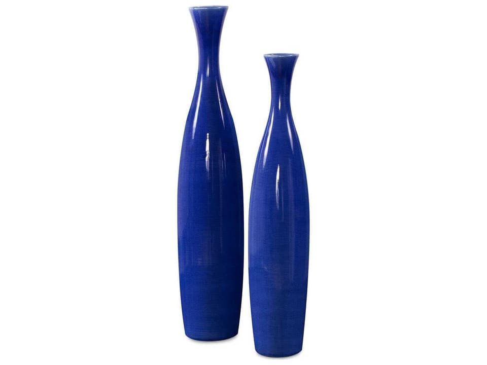 Glossy Cobalt Blue Ceramic Decorative Vase Set of 2