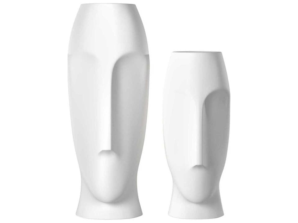 Abstract Faces Matte White Ceramic Vases Set of 2