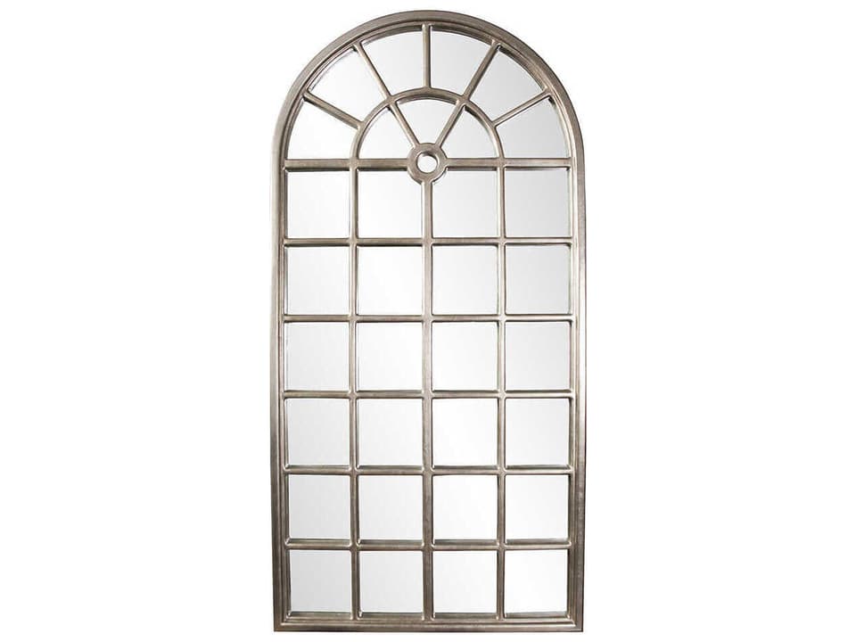 Mirabel Arched Window Pane Wall Mirror in Champagne Silver Leaf
