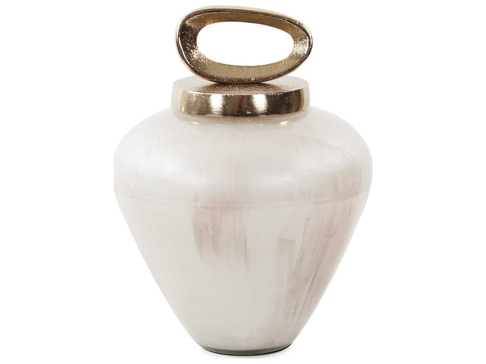 Reza Glass Urn with Pearl Gold Ornate Metal Top
