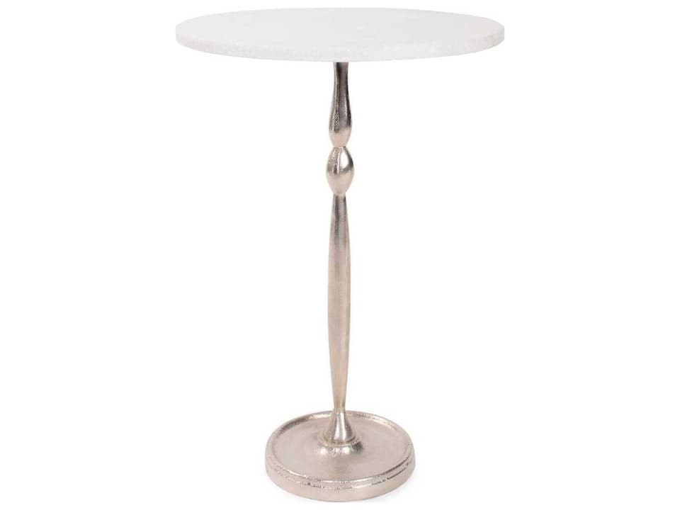 Elisa Round Marbled White End Table with Silver Base