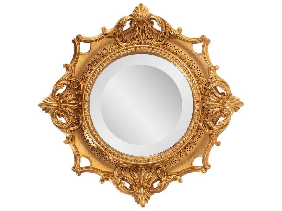 French D' Amboise Antique Gold Round Wall Mirror