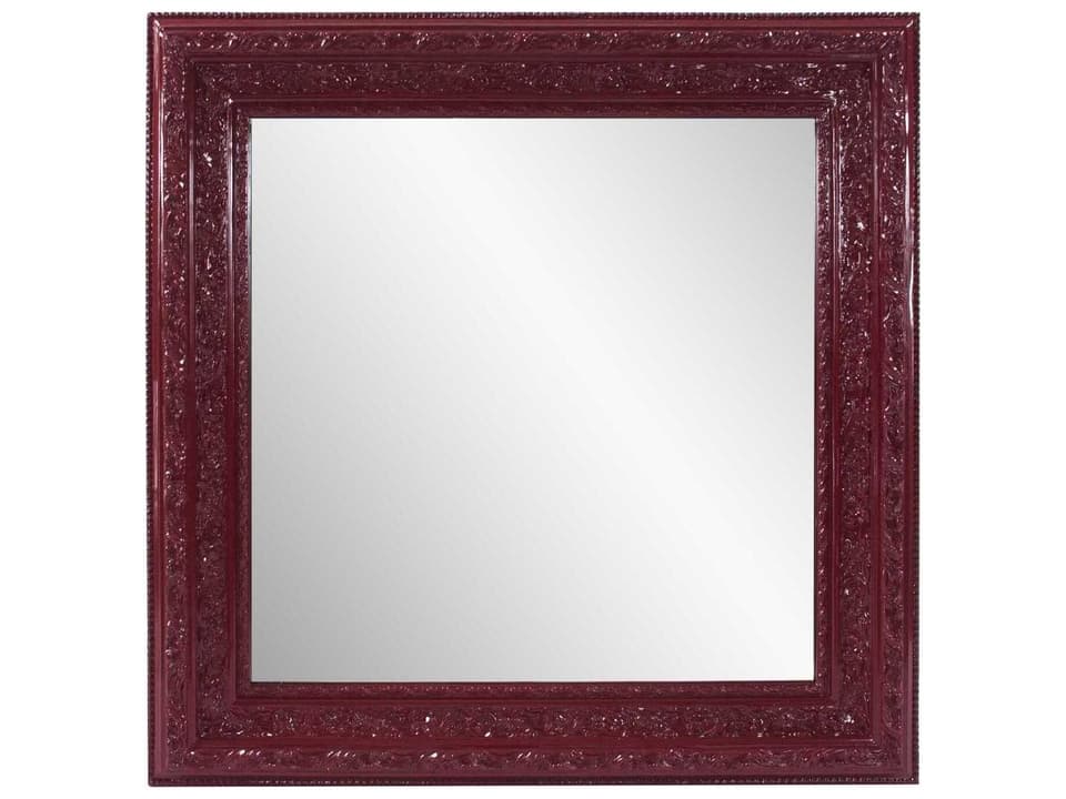 Nottingham Glossy Red Square Wall Mirror with Ornate Carved Frame