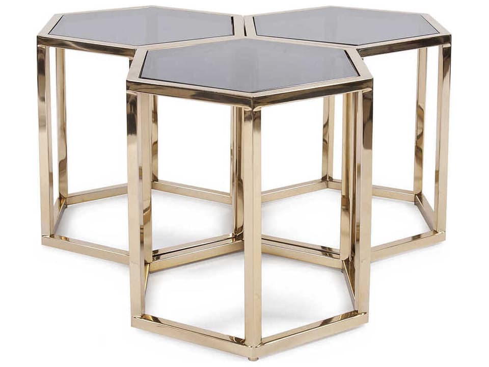Hexagon Glass Black Gold Coffee Table