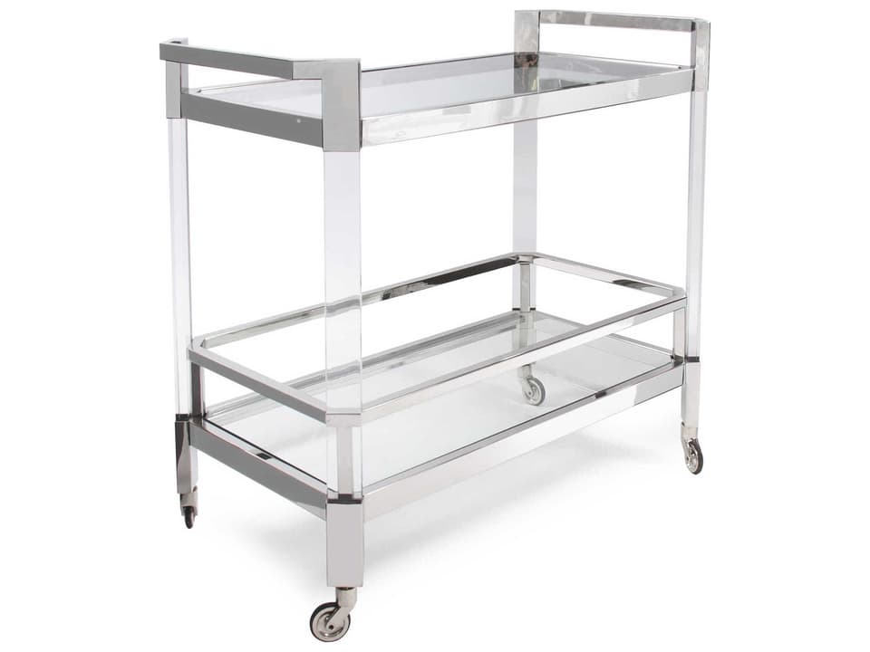 Carter Rectangular Stainless Steel and Acrylic Bar Cart with Glass Shelves