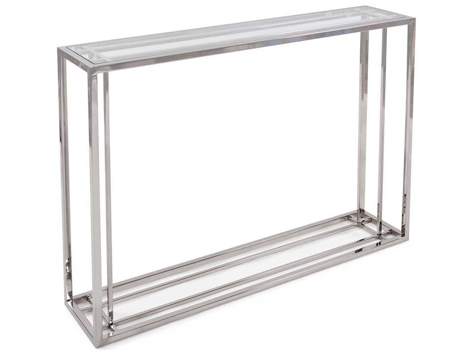 Echo Rectangular Glass Console Table with Polished Stainless Steel Frame