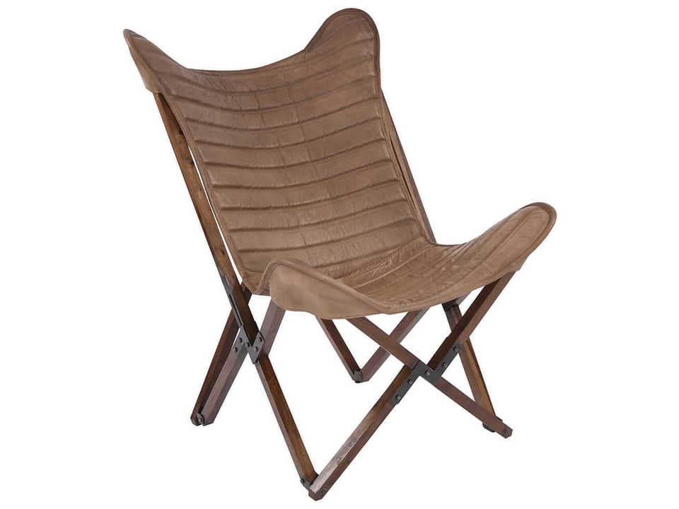 Leather Sling Accent Chair in Brown with Wood Frame