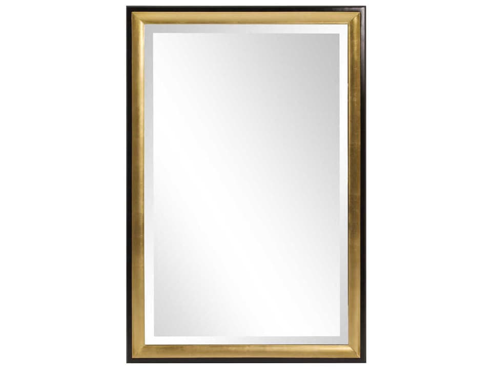 Cagney Rectangular Wall Mirror in Glossy Black with Gold Leaf