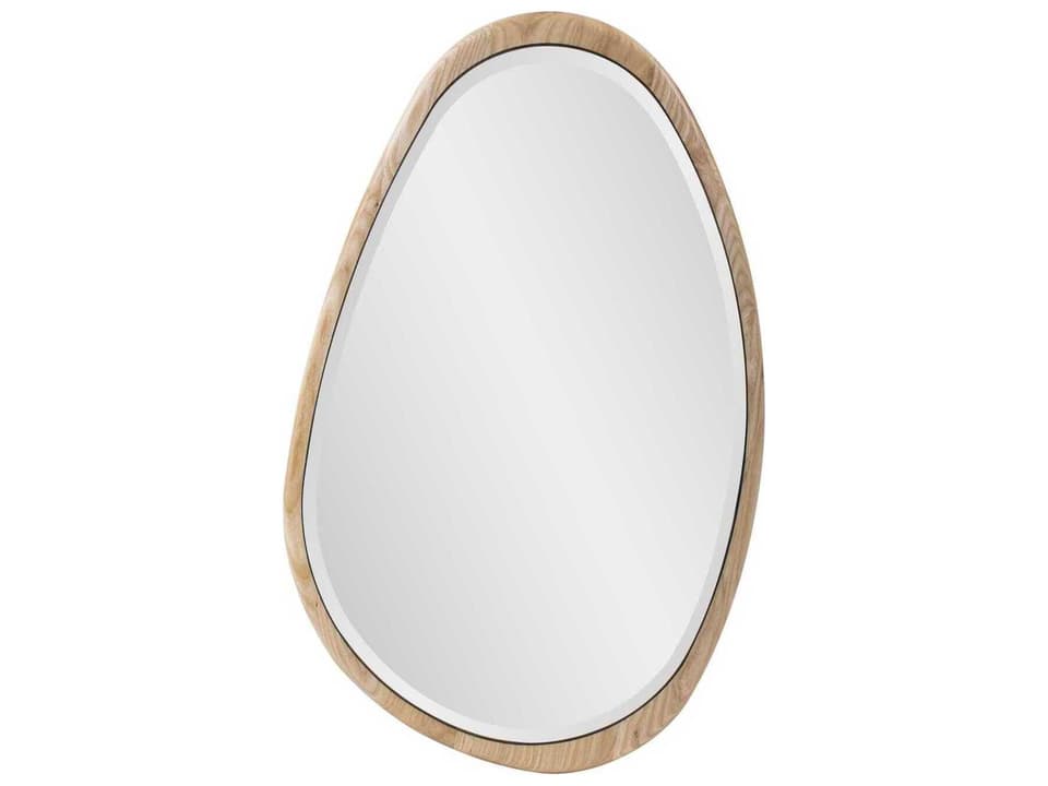 Dragmar Asymmetrical Wood Oval Wall Mirror Brown Finish