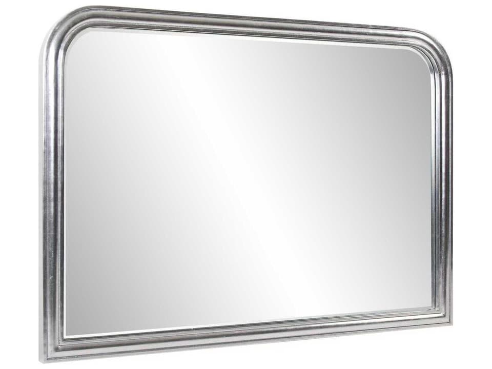 French Philippe Bright Silver Wall Mirror with Wood Frame
