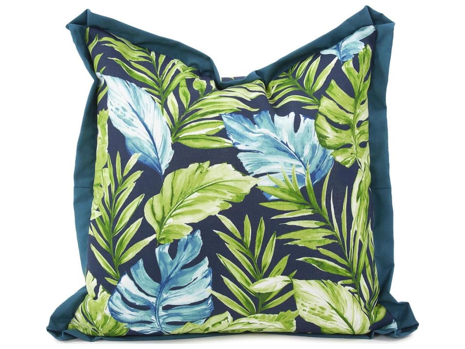 Cardoon Indigo Lime Outdoor Pillow with Sunbrella Flange