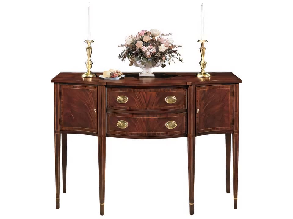 56 Inch Mahogany Wood Sideboard with Silverware Liner and Brass Hardware
