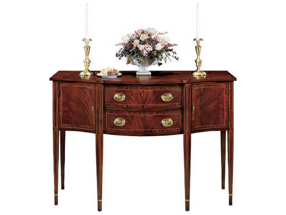 56 Inch Mahogany Wood Sideboard with Gallery and Brass Hardware