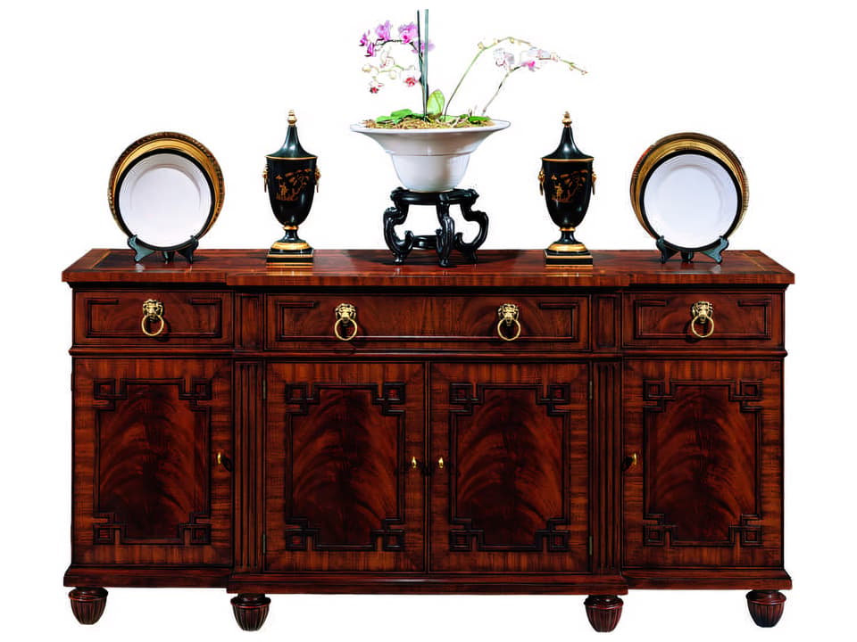 Breakfront Sideboard Mahogany Wood Inlays