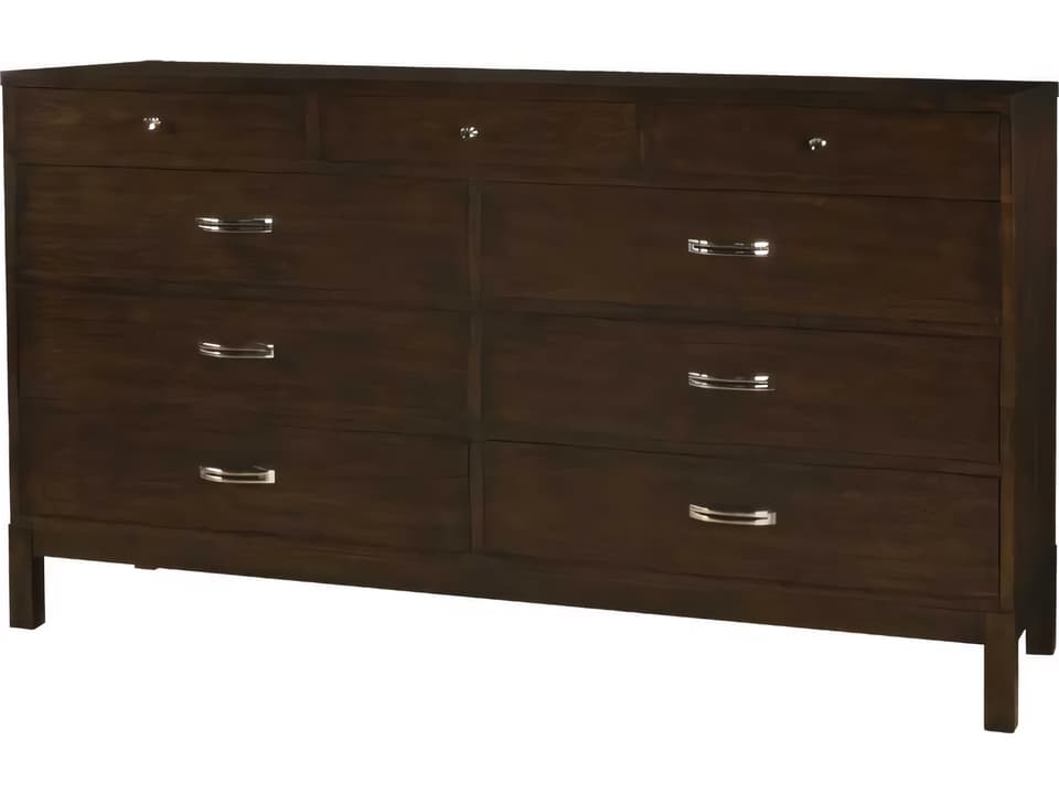 9-Drawer Triple Dresser in Brown Mahogany Wood