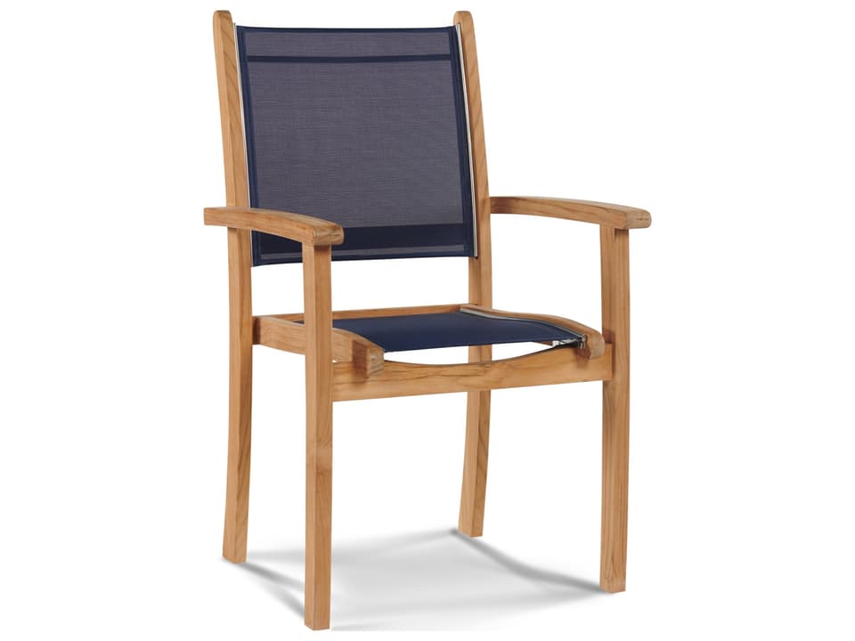 Pearl Wood Blue Teak Sling Dining Chair