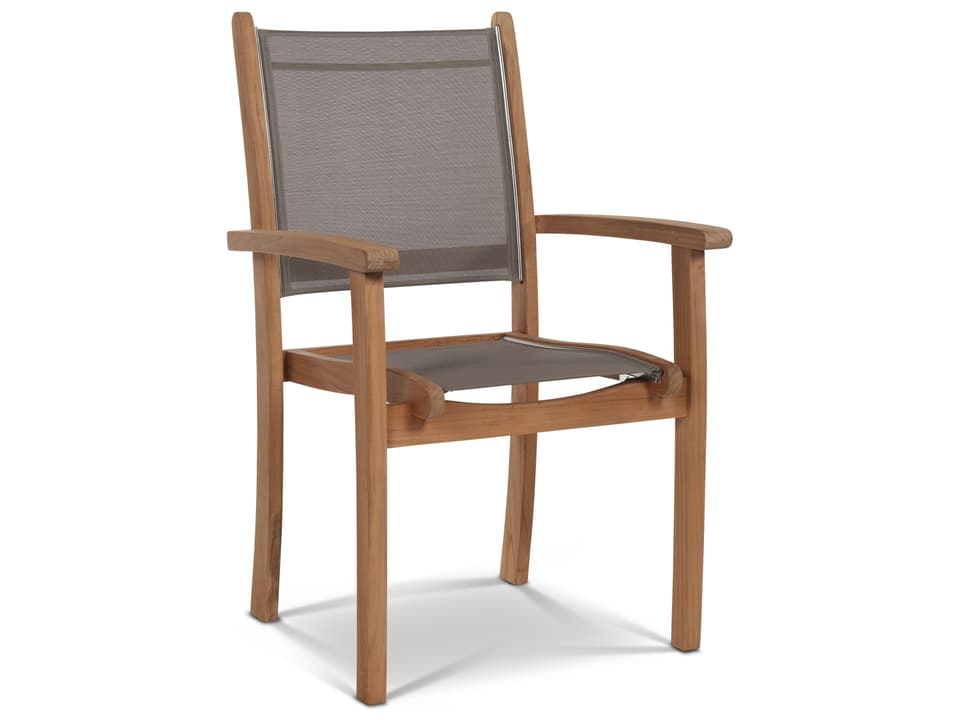 Pearl Wood Taupe Teak Sling Dining Chair