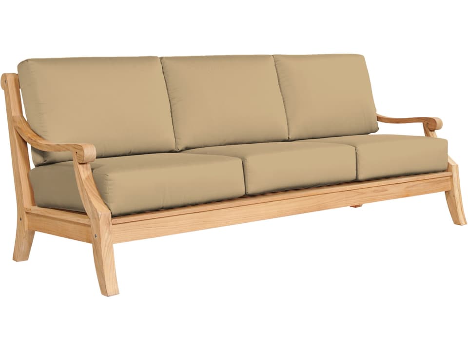 Sonoma Wood Camel Teak Cushion Sofa
