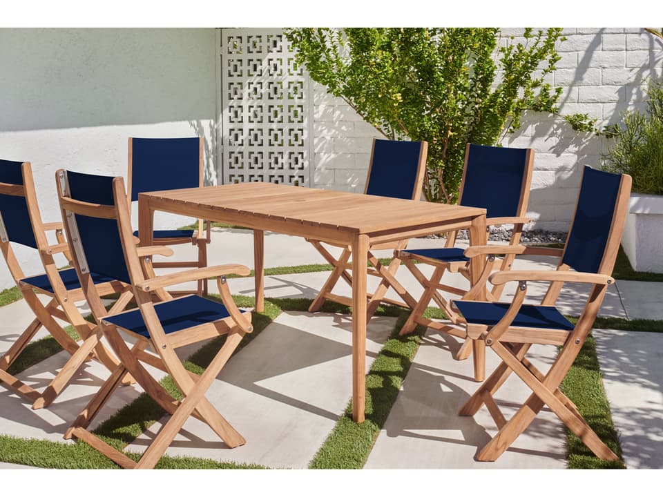 Del Ray Wood Blue Teak Dining Set