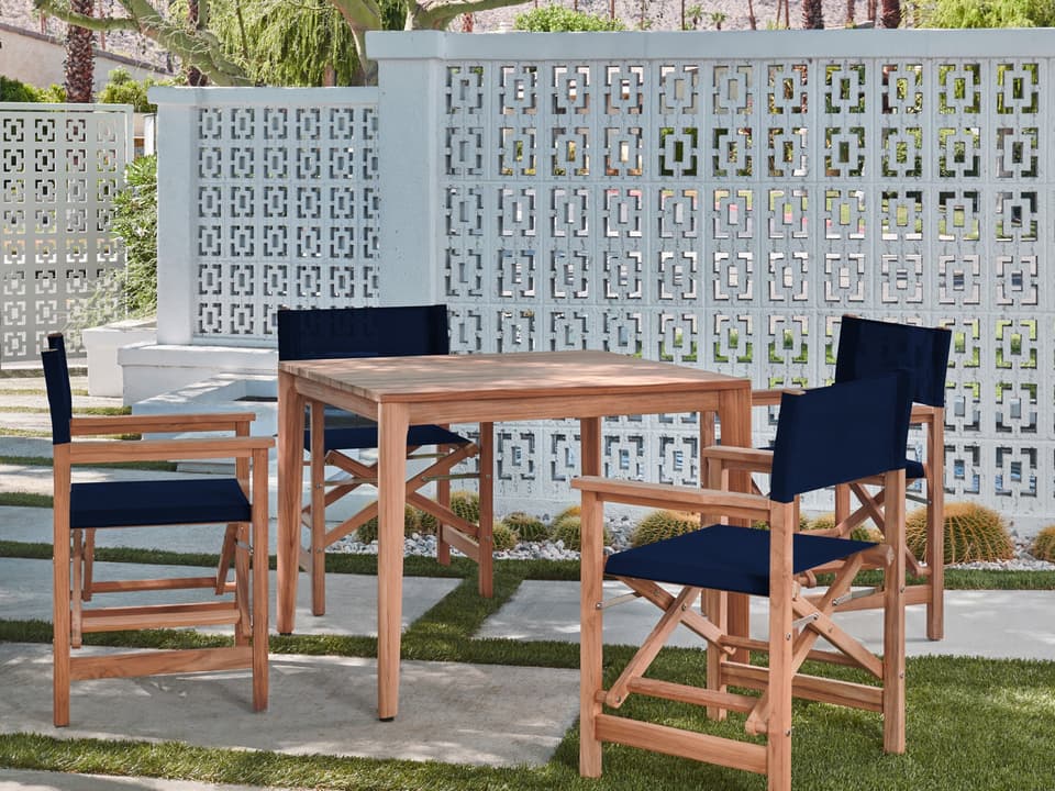 Del Ray Wood Blue Teak Dining Set