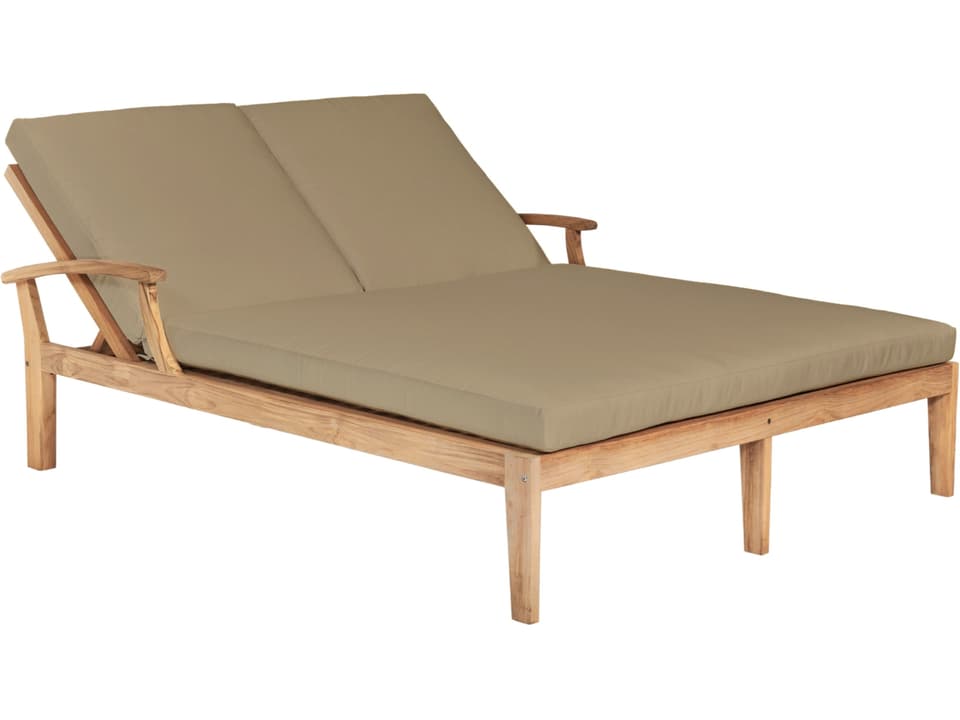 Delano Wood Camel Teak Cushion Chaise Lounge