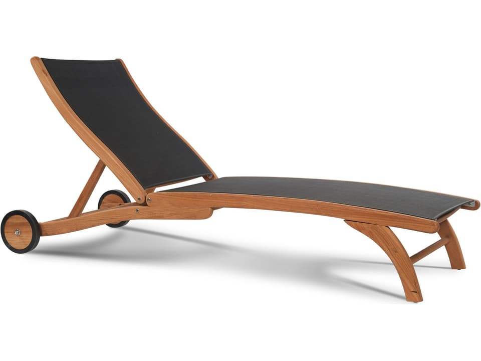 Pearl Wood Black Teak Sling Chaise Lounge