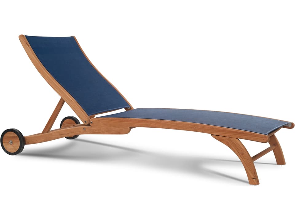 Pearl Wood Blue Teak Sling Chaise Lounge