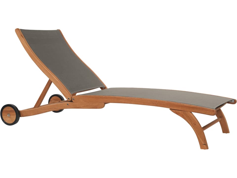 Pearl Wood Taupe Teak Sling Chaise Lounge