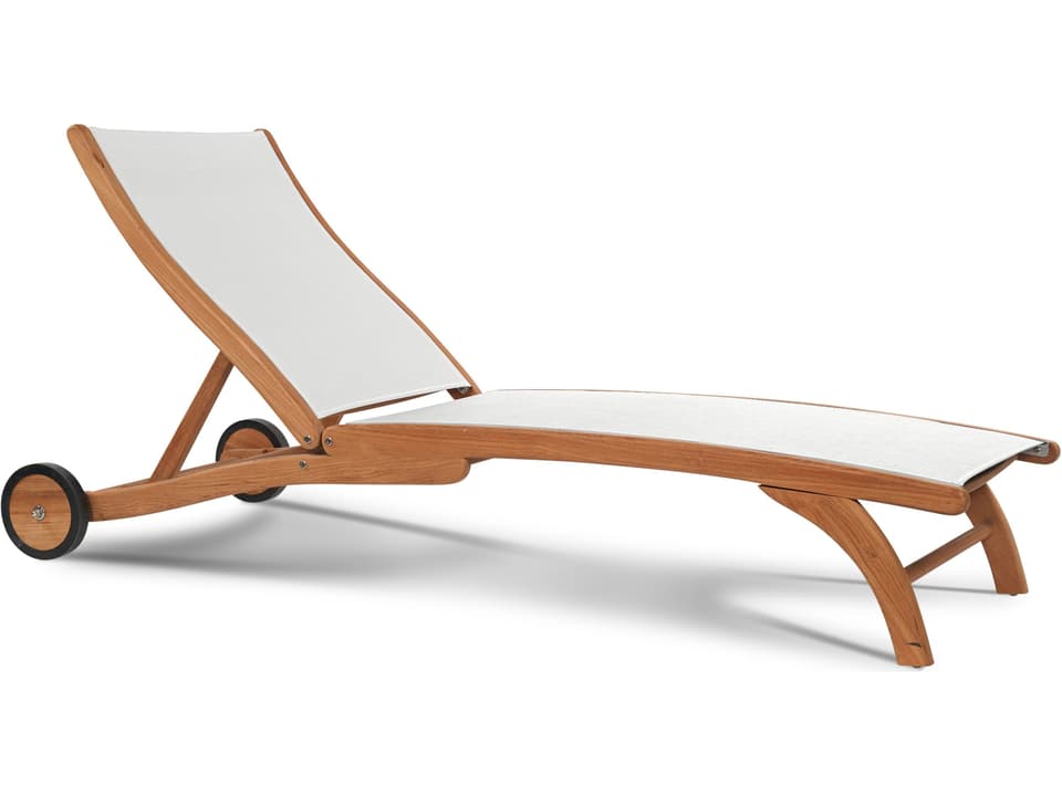 Pearl Wood White Teak Sling Chaise Lounge