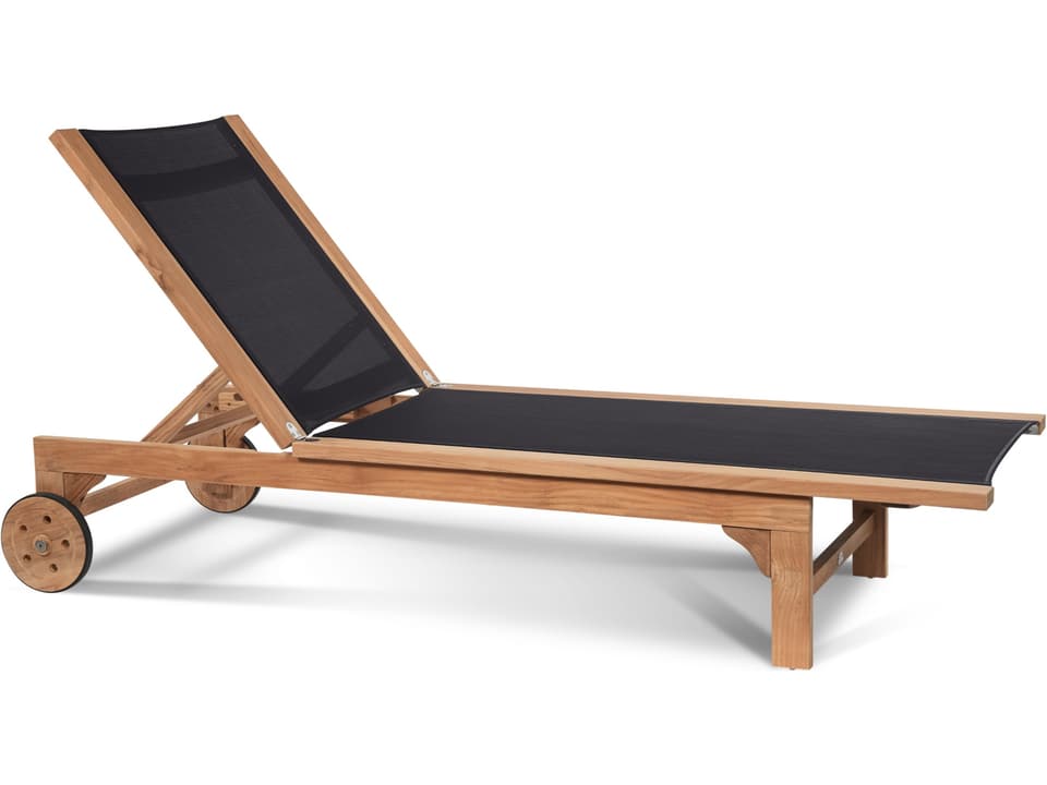 Montauk Wood Black Teak Sling Chaise Lounge