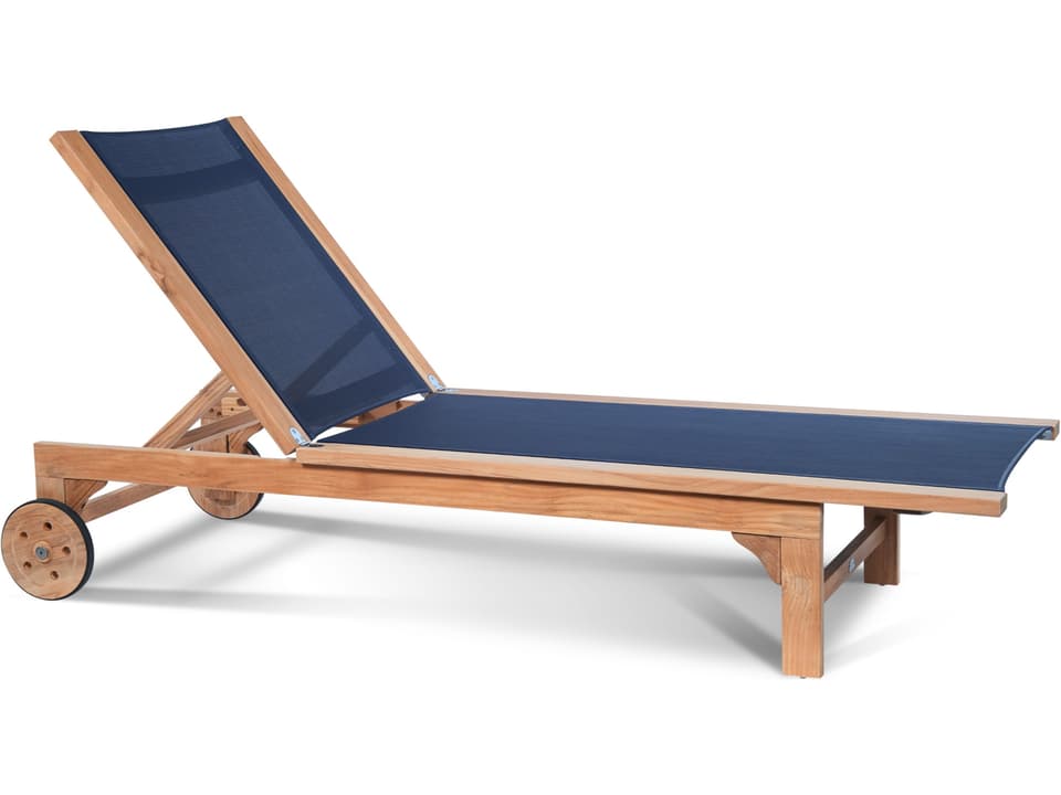 Montauk Wood Blue Teak Sling Chaise Lounge
