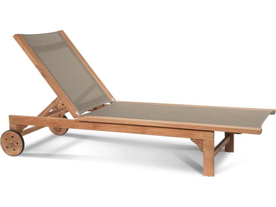Montauk Wood Taupe Teak Sling Chaise Lounge