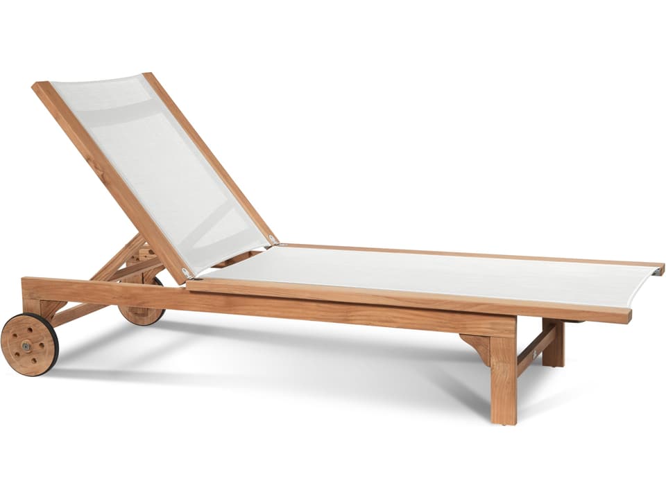 Montauk Wood White Teak Sling Chaise Lounge